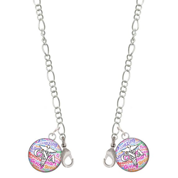 Silvertone Domed Multi Color CNA Silvertone Face Mask Necklace