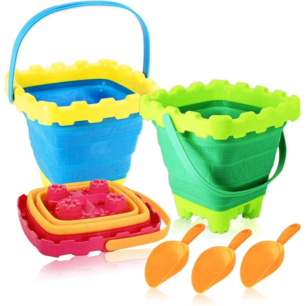 6PCS Collapsible Sand Buckets and Shovels Foldable Beach Buckets with
