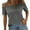 Grey, variant on OSOLU Women Solid Color Short Sleeve Double Strap Off Shoulder Tops Shirts Relaxed Fit Dailywear
