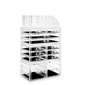 Casafield Acrylic Cosmetic Makeup Organizer & Jewelry Storage Display Case - Large 16 Slot, 2 Box & 10 Drawer Set - Clear