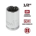 thumbnail image 2 of Powerbuilt 3/8 Inch Drive x 1/2 Inch 12 Point Shallow Socket - 641004, 2 of 5