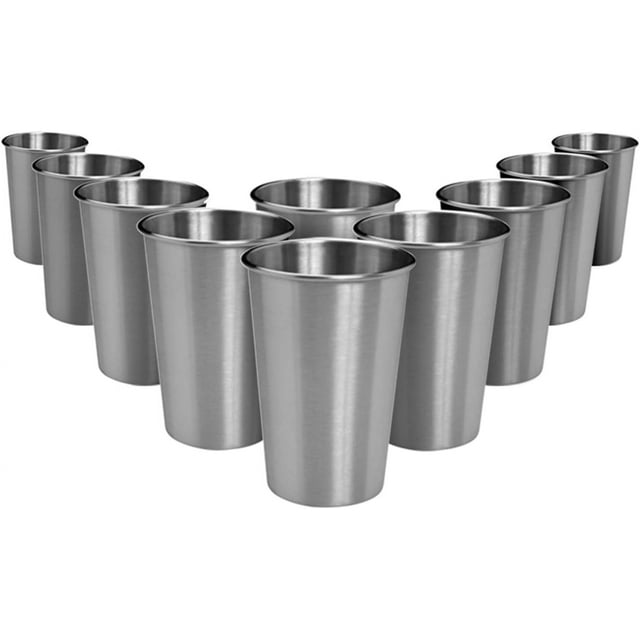 Stainless Steel Cups 18 oz Unbreakable and Reusable Drinking Cups Eco-Friendly Healthy Tumbler Set for Milk Juice and Water Dishwasher Safe (10 Pcs)