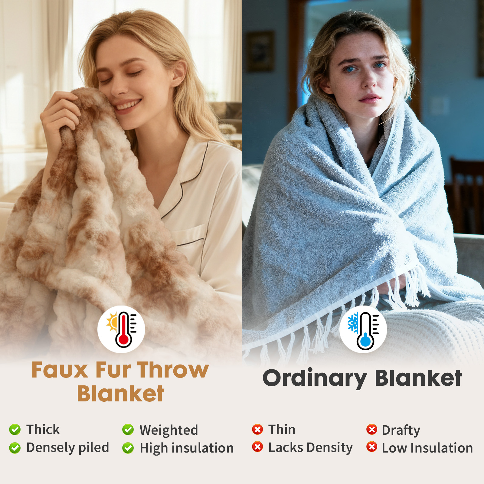 ShellKingdom Faux Fur Throw Blanket, Soft Plush Fluffy Thick Bubble Blanket for Couch Sofa Bedroom Living Room, 50" x 60", Tie Dye Camel