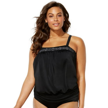Swimsuits For All Women's Plus Size Flared Tankini Top 18 Black ...