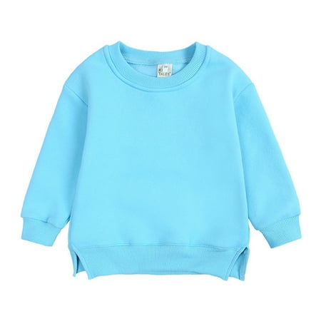 

Kopltyrfg Toddler Baby Boy Girl Long Sleeve Crewneck Pullover Sweatshirt Sweater Outfits Solid Color Casual Clothes Blue 130