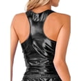 thumbnail image 3 of TiaoBug Womens Metallic Sleeveless Disco Hip Hop Tank Tops Glossy Racer Back Vest Undershirt Black M, 3 of 7