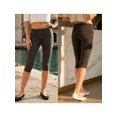 thumbnail image 2 of Pantalones capri de mujer de tiro bajo con cintura plegable, color liso, corte ajustado y estilo cropped., 2 of 9