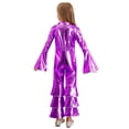 thumbnail image 2 of Manyakai Combinaisons Rétro à Manches Longues Évasées pour Filles Enfants, Déguisement de Chanteuse de Star de Cinéma, Justaucorps de Fête Rave Violet 10, 2 of 7