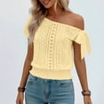 thumbnail image 5 of Miluxas Women's Trendy One Shoulder Blouse - Eyelet Lock Knit Short Sleeve Top with Bow Tie Smocked Hem Solid Tunic Shirts Summer Beach Outfits Yellow, 5 of 9