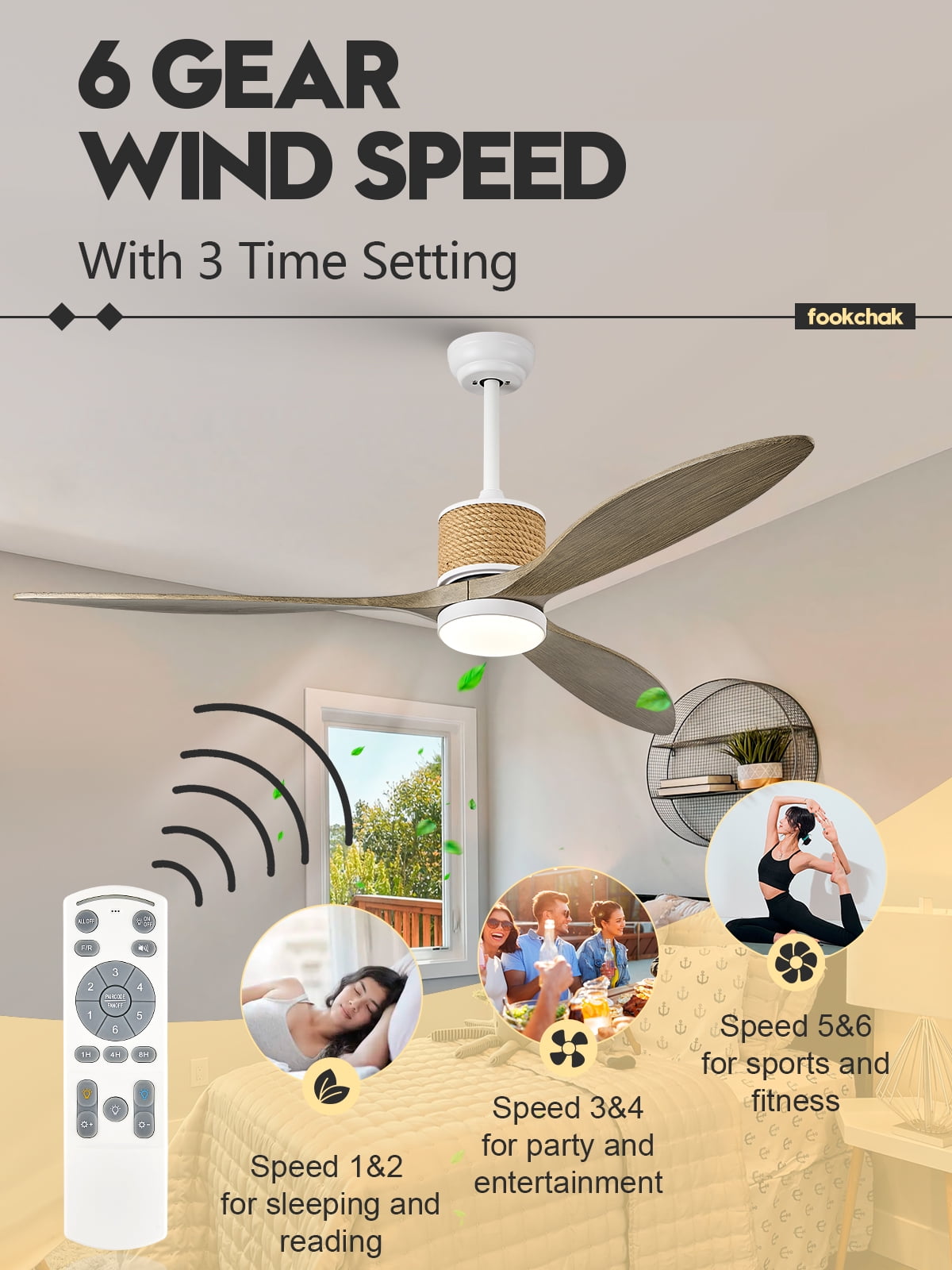 60in Boho White Ceiling Fan Lights with Remote Control 3 Blade Hemp Rope Ceiling Fans with Light Coastal Weathered Wood Ceiling Fan Outdoor Farmhouse Fan Light for Patio Living Room Kitchen