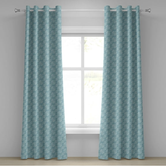 Ambesonne Antique Grommet Curtain, Retro Revival Curly Flower, 50" x 84", Bluegrey and White