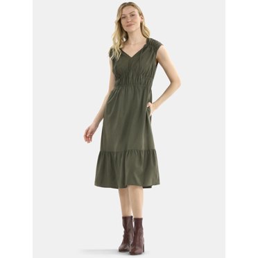 Time and Tru Women's V-Neck Midi Dress, Sizes XS-XXXL
