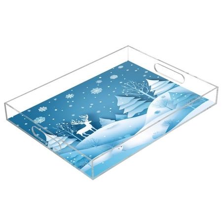 

Clear Acrylic Tray Water Cup Tray Teacup Jewelry Storage Tray for Serving and Home Decor Snowflakes Deer and Trees