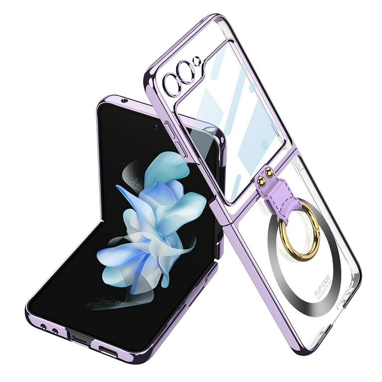 Designed Case Clear with Ring, Anti-Fall Shockproof Protective Phone Cover  Compatible with Samsung Galaxy Z Flip 4 Case 5 G 2022 (Clear Purple)