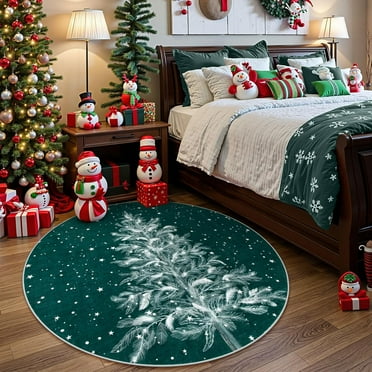 Moynesa Christmas 3ft Round Rug,3' Round Area Rug Green Christmas Tree Washable Rug Indoor Carpet Decorative Circle Rug Non Slip Soft Rug Holiday Decor for Kitchen Bedroom Foyer Nursery Living Room