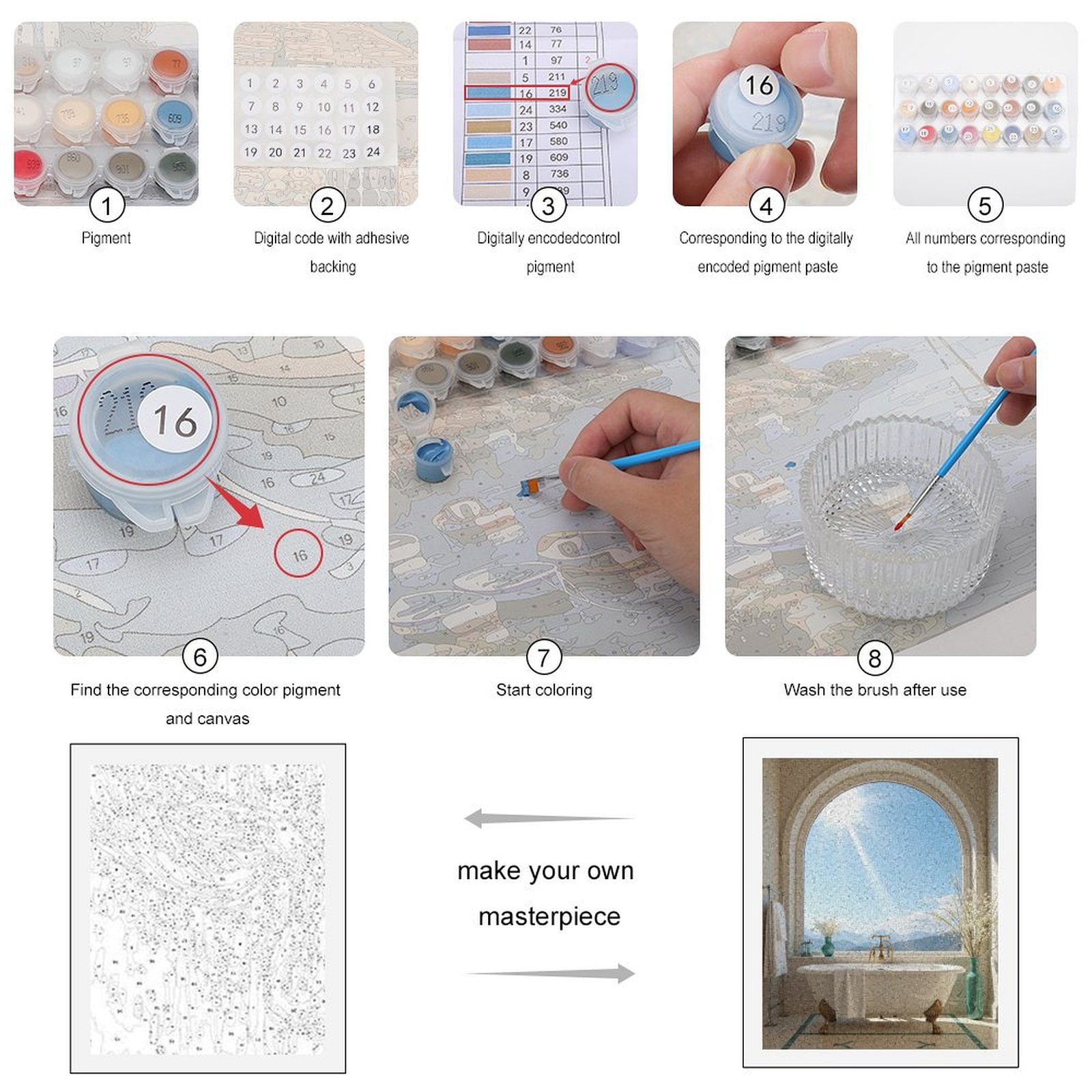 Paint by Numbers Kit for Adults, Luxurious Bathroom View Sunshine Paint by Numbers, Easy Paint by Numbers Kit for Adults Beginner, DIY Adult Paint by Number Kits on Canvas, Home Decor