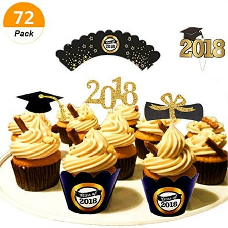 Sakolla 72 Pcs Graduation Cupcake Toppers And Wrappers For 2018