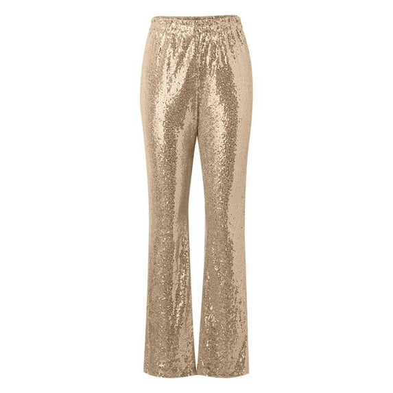 Sequin Flare Pants Women's Elastic Waist Slim Fit for Party Fashion