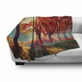 thumbnail image 3 of Tree Soft Flannel Fleece Blanket, Autumnal Foggy Park Fall Nature Scenic Scenery Woods of Maple Trees Sunbeams, Cozy Plush for Indoor and Outdoor Use, 60" x 80", Orange Yellow Teal, by Ambesonne, 3 of 6