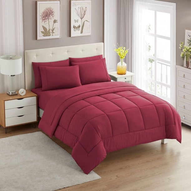 Set de edredón Sweet Home Collection Burgundy Twin XL, 7 piezas