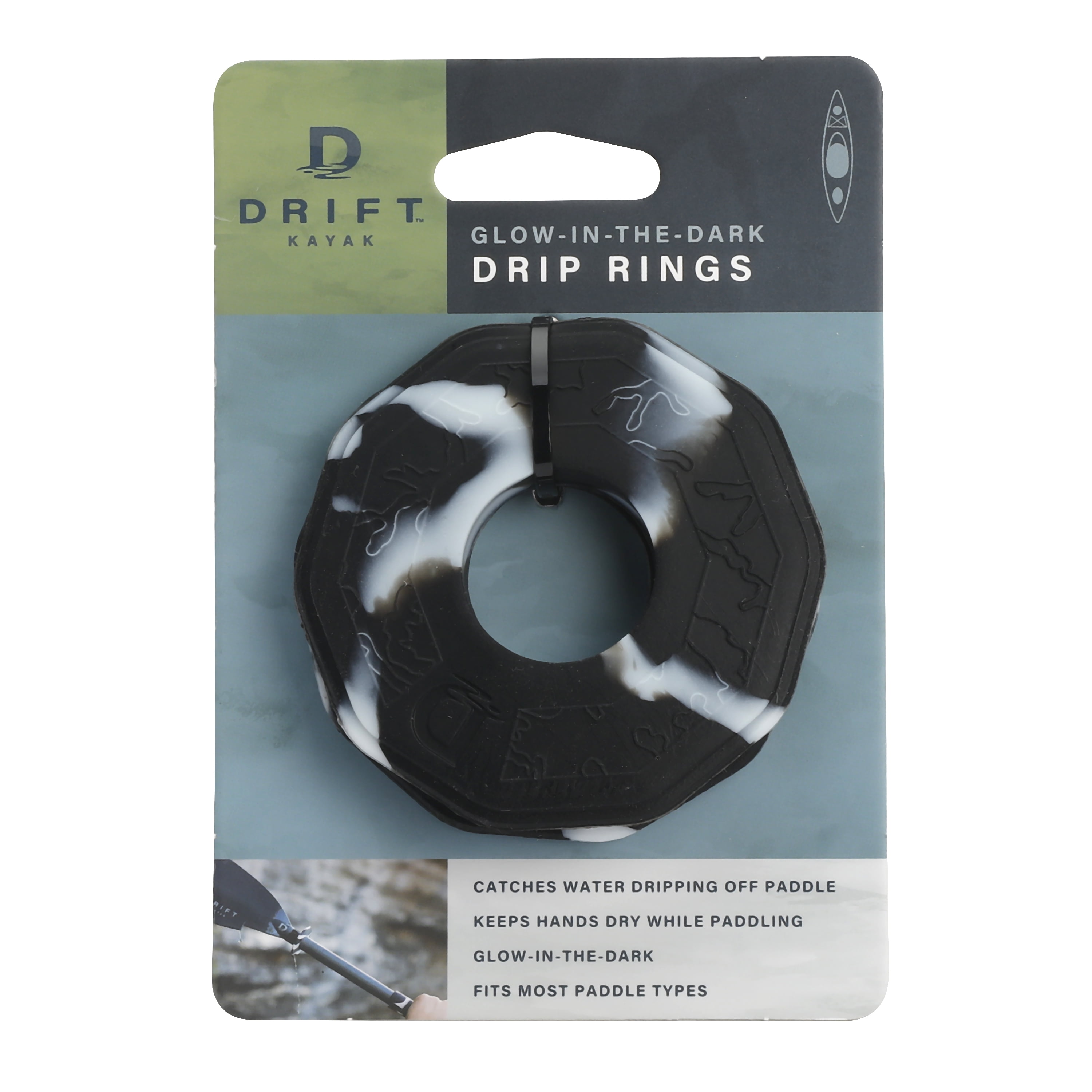 D DRIFT ALL THINGS WATER Kayak Silicone Drip Rings, 2-pack, Glow-in-the-Dark