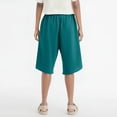 thumbnail image 4 of RYRJJ Women's Bermuda Shorts Wide Leg Cotton Linen Summer Casual Long Shorts Baggy High Waisted Drawstring Short Pants with Pockets(Blue,L), 4 of 6