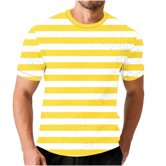 ZUKMRJPC Men's Striped Short Sleeve T-Shirt Classic Vintage Crewneck Tees Slim Fit Casual Lightweight Waffle Knit Textured Tops