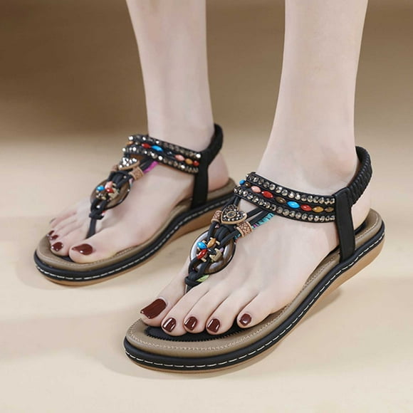 Latrodar Womens Beach Sandals Flat Sandals Hiking Sandals Women Beach Comfort Stretchy Flowers Sandals Pull-On Summer Shoes Low Heel (1"-2") Wide Solid Sandals for Lady Gifts Graduation Gifts