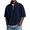 thumbnail image 2 of Kinrui Short Sleeve Waffle T-Shirts for Men Quarter Zip Pullover Casual Baggy Stand Collar Golf Shirt Textured Knit Tops 2XL, 2 of 8