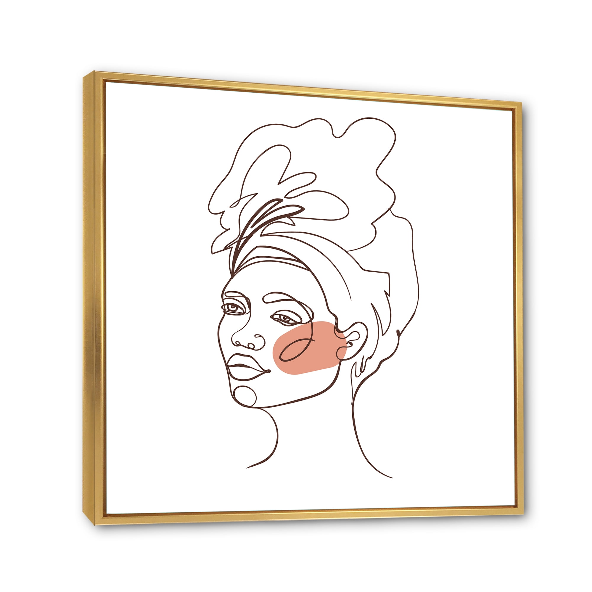Designart 'One Line Portrait of Afro American Woman III' Modern Framed Canvas Wall Art Print