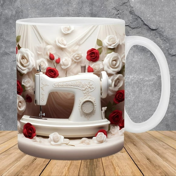 Floral Sewing Machine Mug,Funny Coffee Mug - Sewing Mug,Any Day Spent Sewing Is A Good Day , Sewing Machine Cup,Sewing Coffee Mug