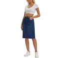 thumbnail image 2 of INSPIRE CHIC Women's Jean Skirt High Waist Back Slit Stretch Below Knee Length Denim Skirts M Dark Blue, 2 of 6