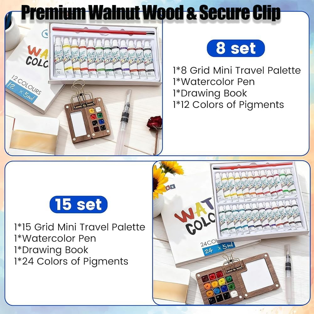 Pocket Artist Watercolor Travel Set, Mini Watercolor Paint Set Paint Palette Travel Kit, Pocket Artist Watercolors Travels Sets for Artists(8 Grid )