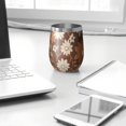 thumbnail image 3 of 12oz Stemless Wine Tumblers Brown Daisy Flower Floral Pattern Vacuum Insulated Stainless Steel Travel Tumbler Cups Mug with Lid and Straw for Champaign,Cocktail,Beer with Cleaning Brush, 3 of 5