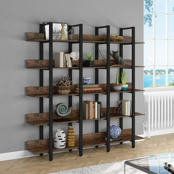 Industrial Large 5 Tier Open Bookcase, Mabie Large Etagere Bookcase