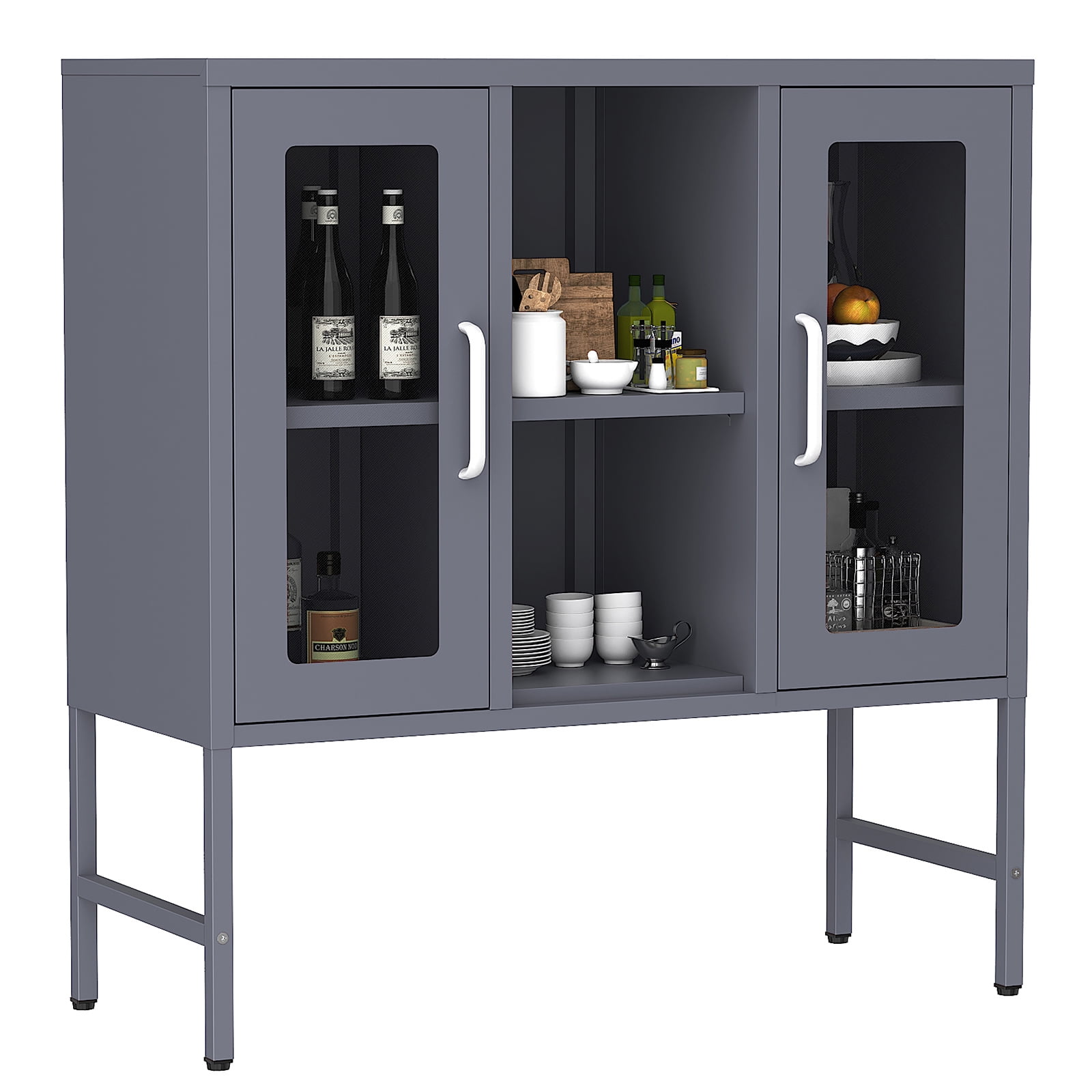 Resenkos Steel Storage Cabinet, Metal Display Cabinet with Tempered Glass Door