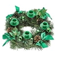 thumbnail image 1 of Fiudx Corona Navideña con Candelabro, Diseño de Doble Bola con Cinta Roja, Decoración Festiva para Mesa, Ideal para Fiestas, Versátil para Colgar, Ideal para Escaleras o Puertas, 1 Vela de Guirnalda., 1 of 2