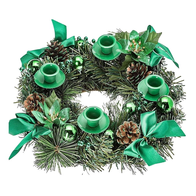 Fiudx Corona Navideña con Candelabro, Diseño de Doble Bola con Cinta Roja, Decoración Festiva para Mesa, Ideal para Fiestas, Versátil para Colgar, Ideal para Escaleras o Puertas, 1 Vela de Guirnalda.