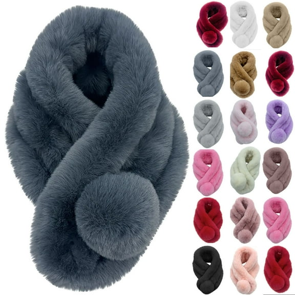 Elainilye Fashion Womens Faux-fur Scarf Shawl Wrap Scarves Versatile Warm Imitation Three Tube Scarf Winter Thickened Plush Scarf,Gray