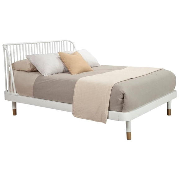 Alpine Furniture Madelyn Queen Slat Back Wood Platform Bed in White