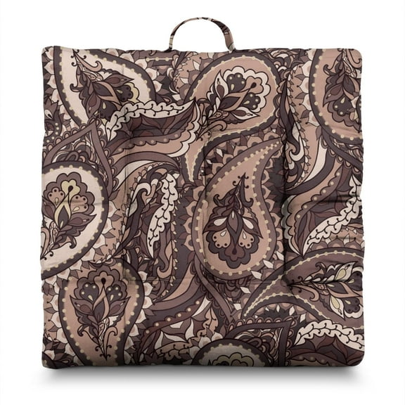 Indian Inspired Yoga Cushion - Thick & Supportive Tatami Mat Seat Pad with Decorative Paisley Print, Great for Floor Lounging