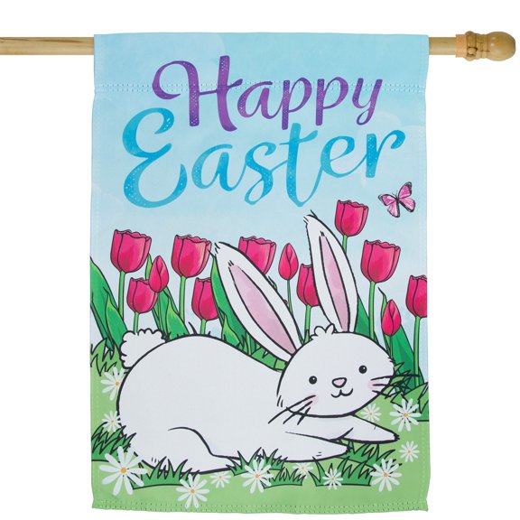 Northlight Tulips Happy Easter Bunny Outdoor House Flag - 28" x 40"