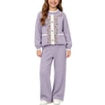 thumbnail image 3 of ITSAME Girls Outfit Set Button Down Knit Cardigan and Pants 2-Piece Fall Winter Comfy Casual Clothes Purple Size 3T, 3 of 6