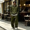 thumbnail image 2 of Sorvello Men's 2 Piece Fashion Tracksuit Loose Fit Hoodie Top Wide Leg Pants Streetwear Outfit For All Season Daily Casual Home Outdoor Wear Army Green L, 2 of 10