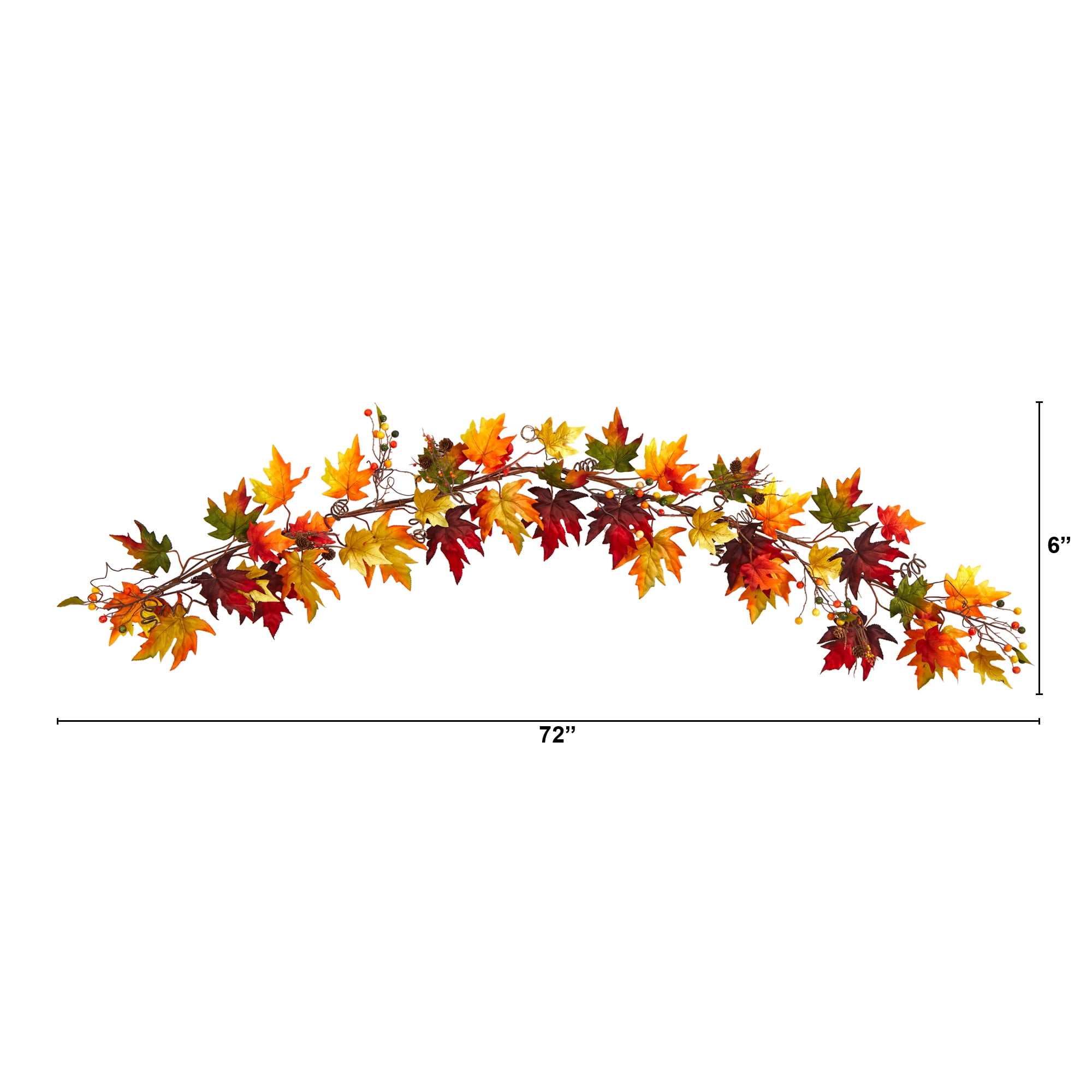 Nearly Natural Unlit Fall Maple Leaf Garland, 72" (Multicolor)