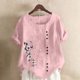 thumbnail image 1 of Xuyuer Women's Spring And Summer Block Print Round Neck Button Short Sleeve Casual T-Shirt, 1 of 5