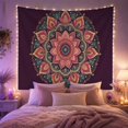 thumbnail image 2 of Round Mandala on Deep Burgundy Background, Dreamy Boho for Meditation Enthusiasts, Ornate Floral Wall Art Decor, Housewarming Gift Tapestry Wall Hanging for Meditation Room and Yoga Room, 2 of 7