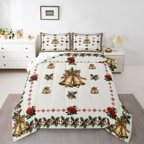 Homewish Golden Bell 3 Pieces Queen Comforter Set for Teens Boys Girls,Merry Christmas Ultra Soft Bedding Sets,Xmas Chic Flower Bedding Comforter Set,Super Cozy Room Decor,Reversible