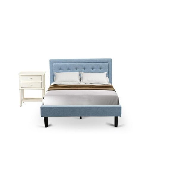 East West Furniture 2-piece Wood Platform Full Bedroom Set in Cream/Denim Blue