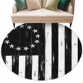 thumbnail image 2 of Independence Day Round Living Room Rugs 8 ft, Watercolor U. S. Flag Metal Star Black White Stripes Large Area Rug with Non-Slip Sturdy Edge Binding Round Carpet for Dining Room Kitchen Office, 2 of 9